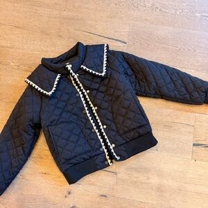 Kids Quilted Black Puffer Jacket with Cream Trim